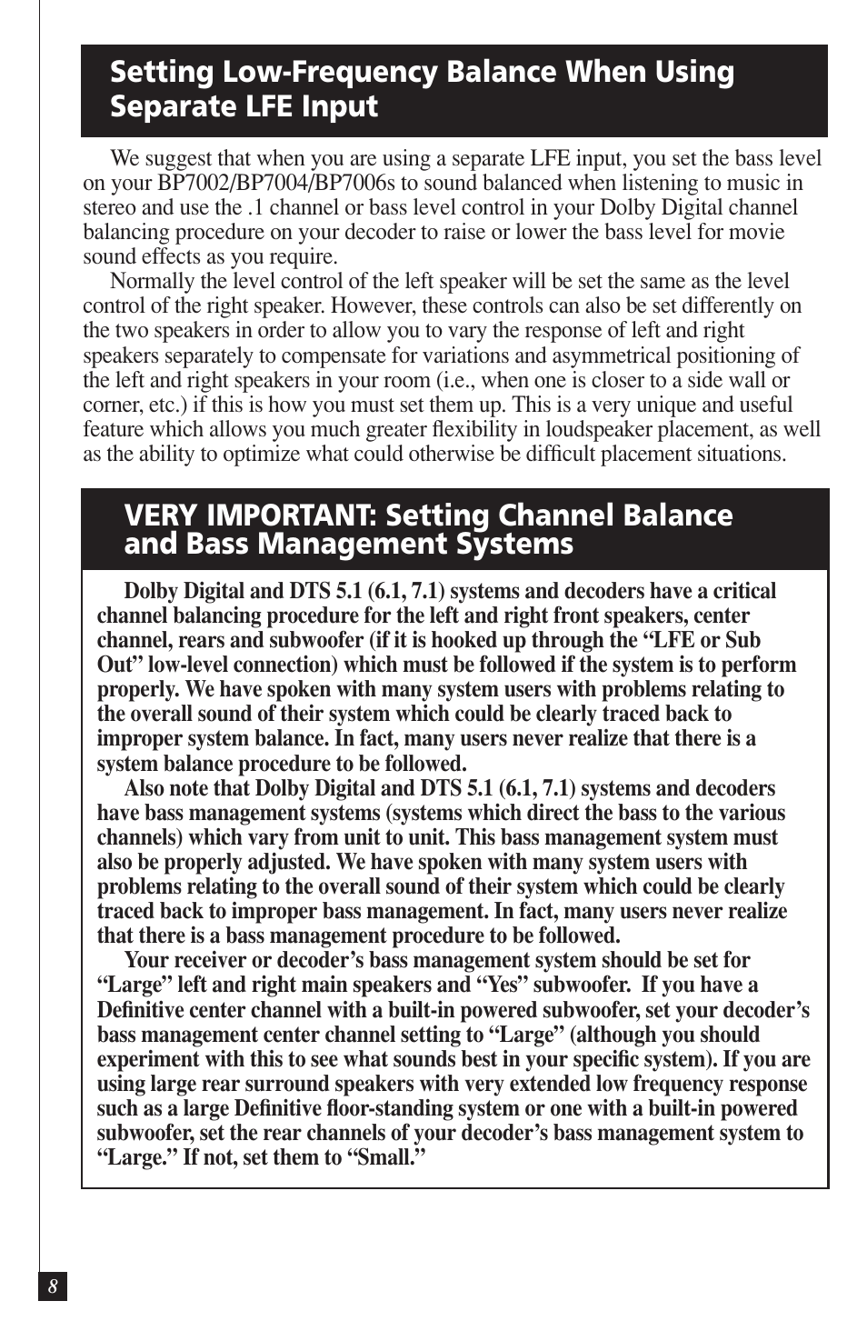 Definitive Technology DEFINITIVE BP7004 User Manual | Page 8 / 12
