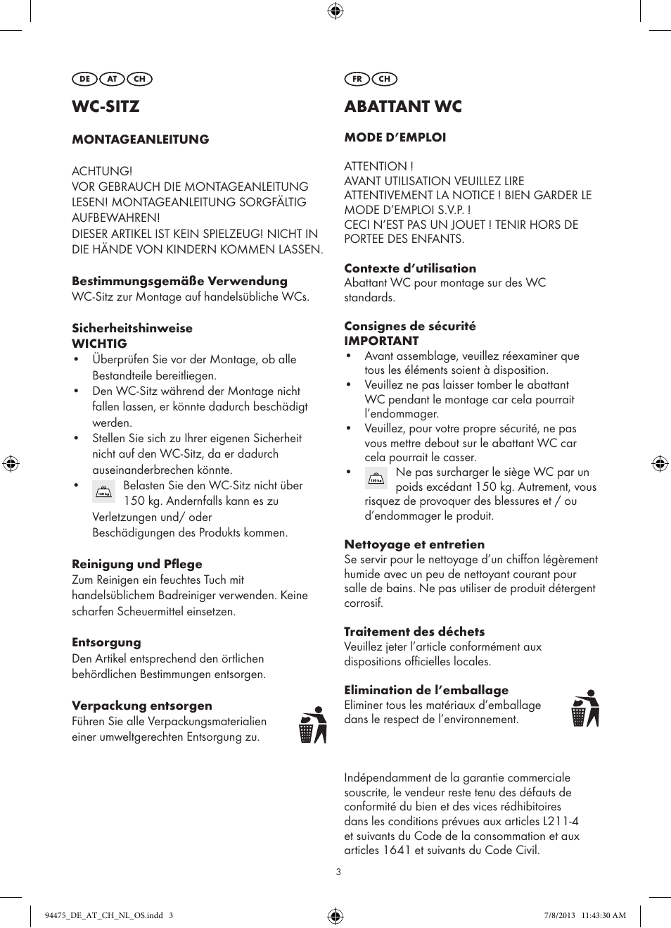 Wc-sitz, Abattant wc | Miomare Z31737A/Z31737B User Manual | Page 3 / 5