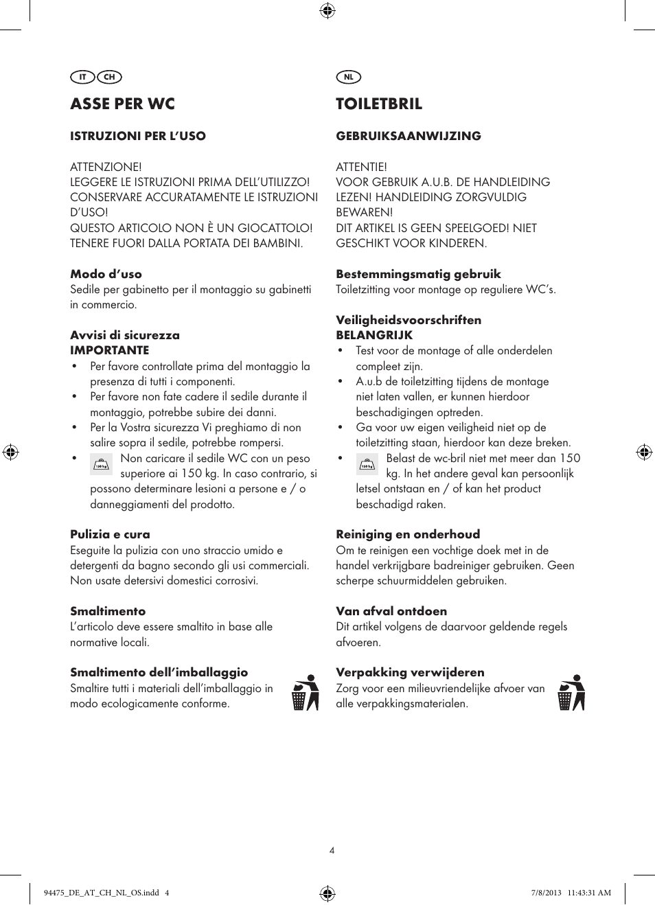 Asse per wc, Toiletbril | Miomare Z31737A/Z31737B User Manual | Page 4 / 5