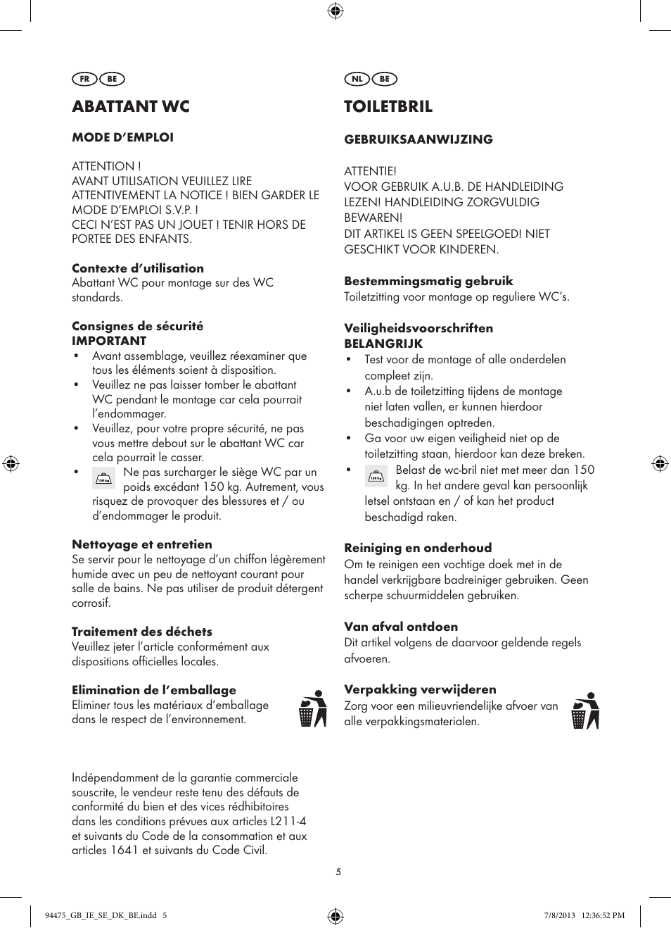 Abattant wc, Toiletbril | Miomare Z31737A/Z31737B User Manual | Page 5 / 7