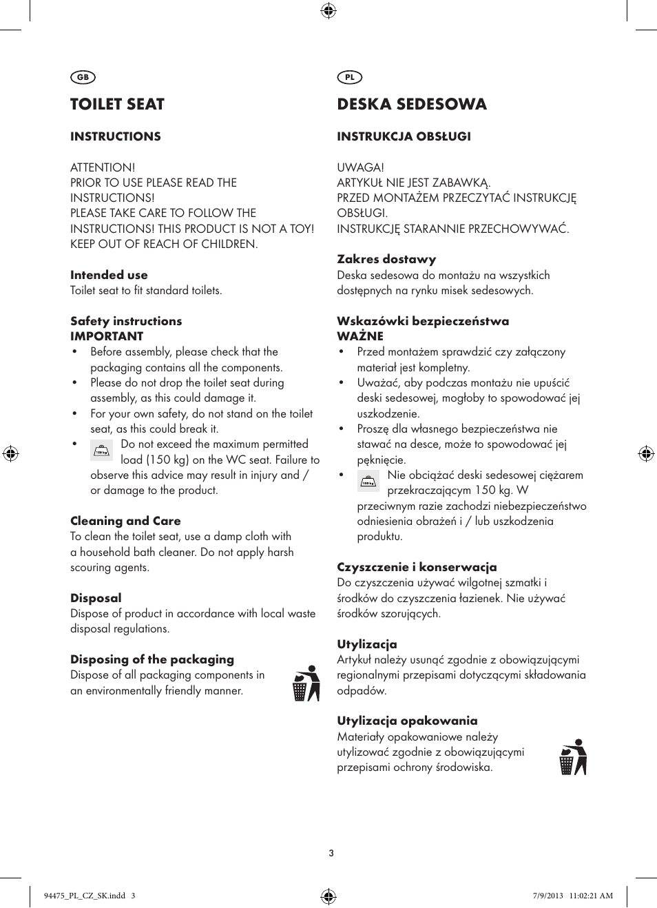 Toilet seat, Deska sedesowa | Miomare Z31737A/Z31737B User Manual | Page 3 / 7
