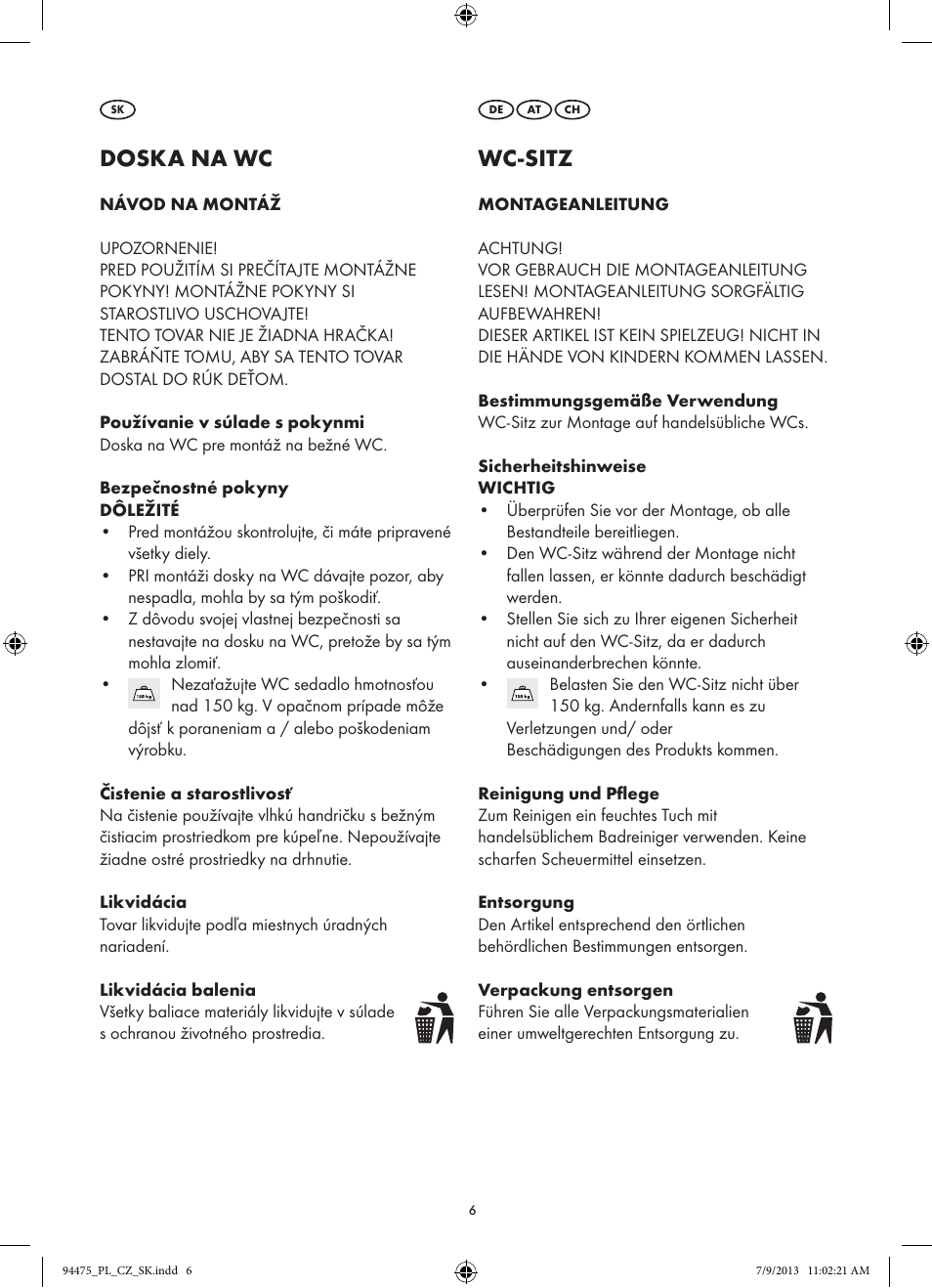 Doska na wc, Wc-sitz | Miomare Z31737A/Z31737B User Manual | Page 6 / 7