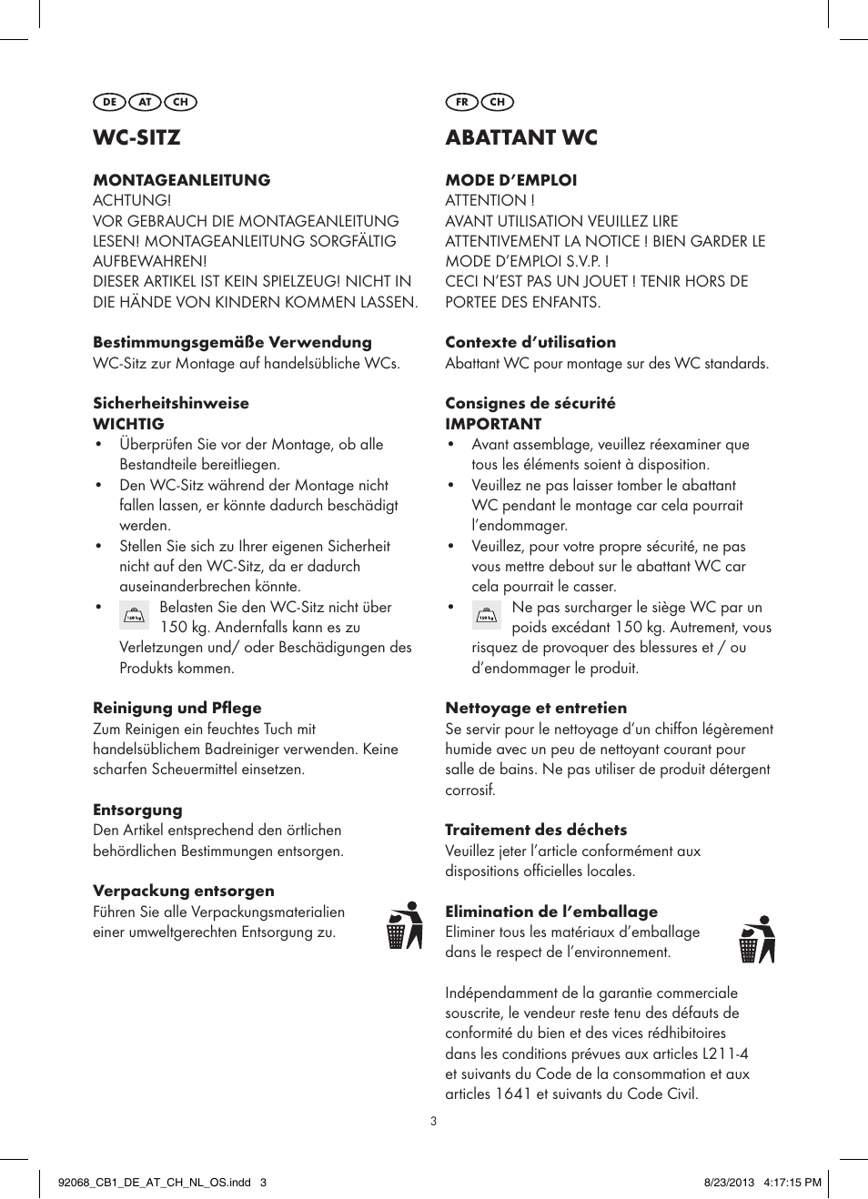 Wc-sitz, Abattant wc | Miomare Z31590A / Z31590B / Z31590C / Z31590D User Manual | Page 3 / 5