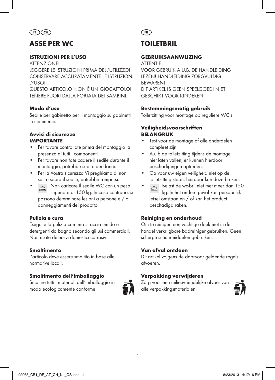 Asse per wc, Toiletbril | Miomare Z31590A / Z31590B / Z31590C / Z31590D User Manual | Page 4 / 5