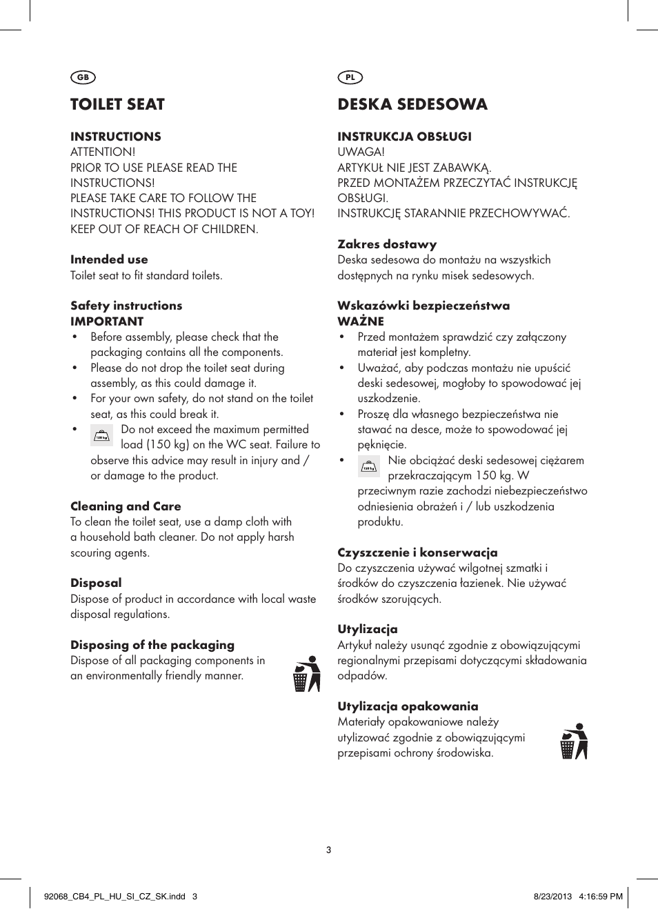 Toilet seat, Deska sedesowa | Miomare Z31590A / Z31590B / Z31590C / Z31590D User Manual | Page 3 / 7