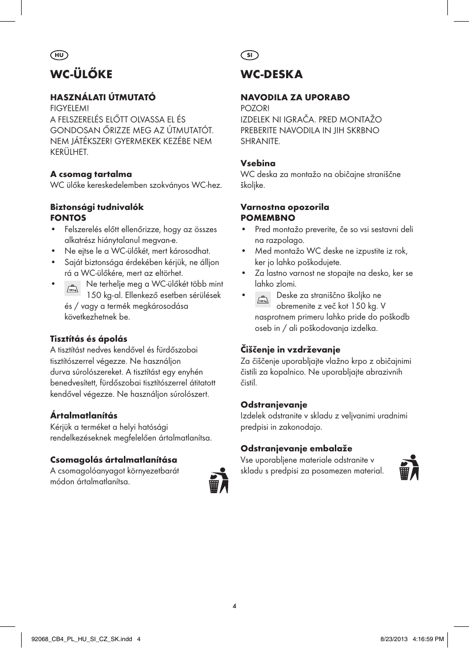 Wc-ülőke, Wc-deska | Miomare Z31590A / Z31590B / Z31590C / Z31590D User Manual | Page 4 / 7