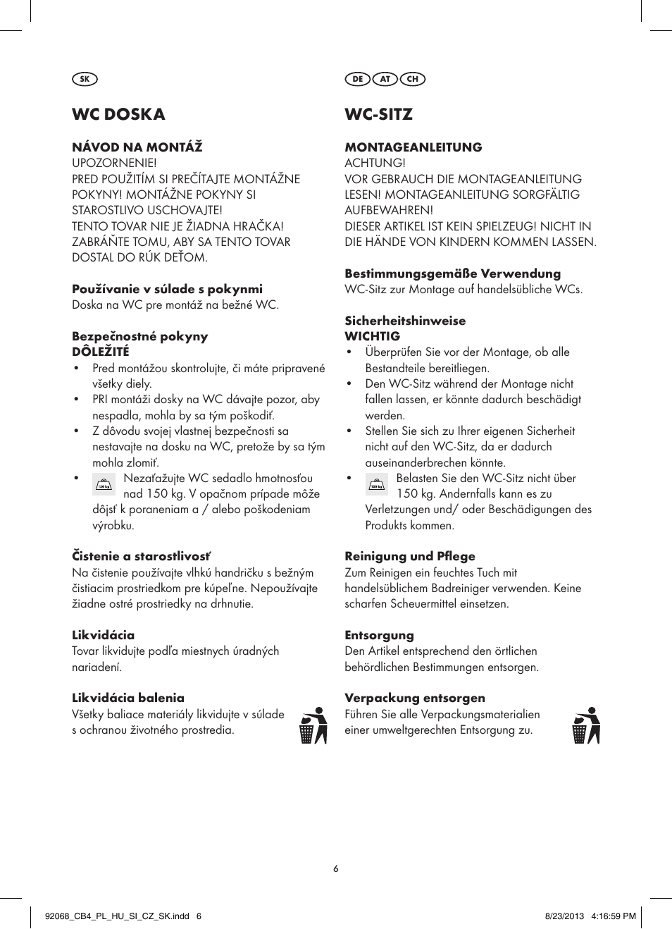 Wc doska, Wc-sitz | Miomare Z31590A / Z31590B / Z31590C / Z31590D User Manual | Page 6 / 7