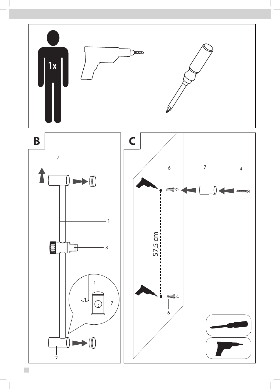 Bc 1x, 57,5 cm | Miomare Shower Set User Manual | Page 16 / 19