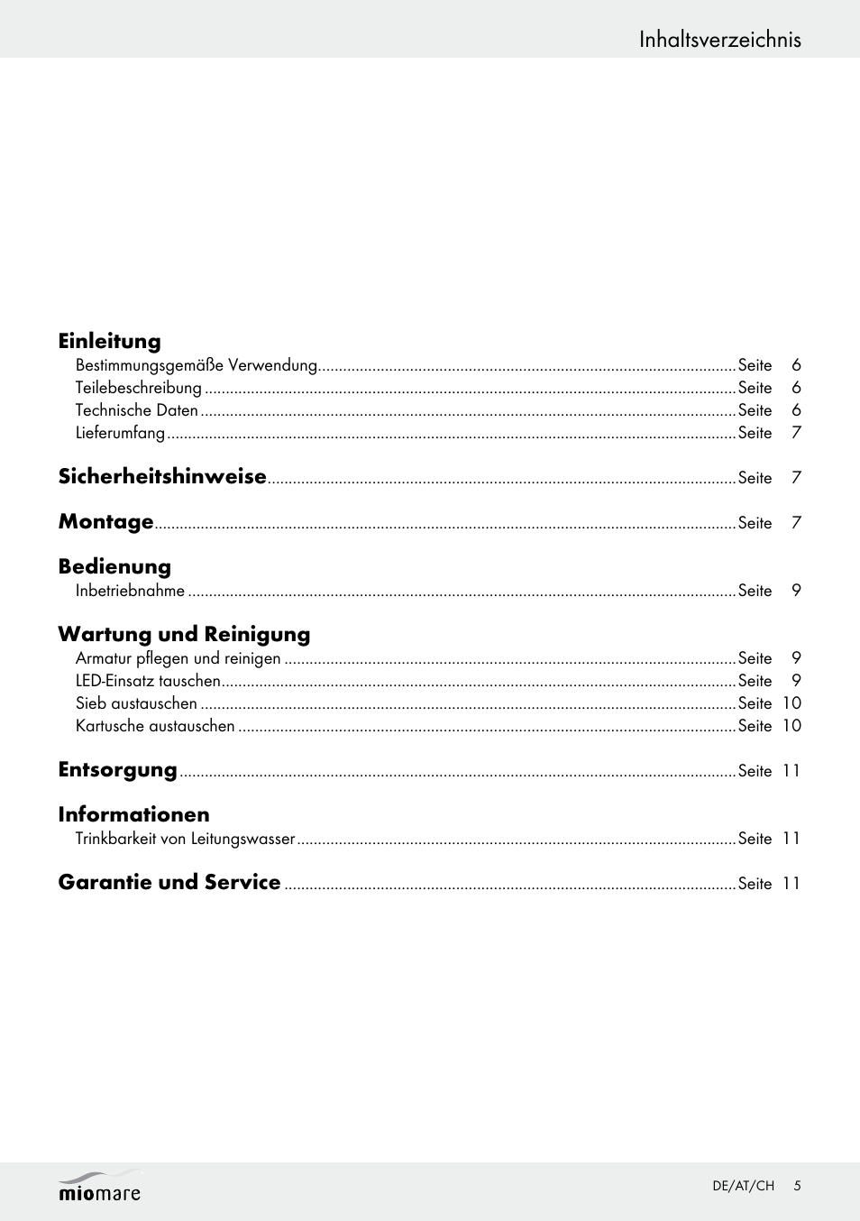 Miomare LED Washbasin Fitting / LED Bath/Shower Fitting User Manual | Page 5 / 37