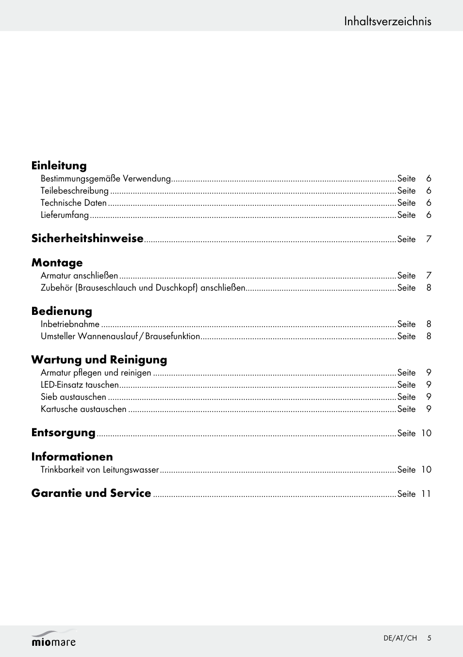 Miomare LED Washbasin Fitting / LED Bath/Shower Fitting User Manual | Page 5 / 38