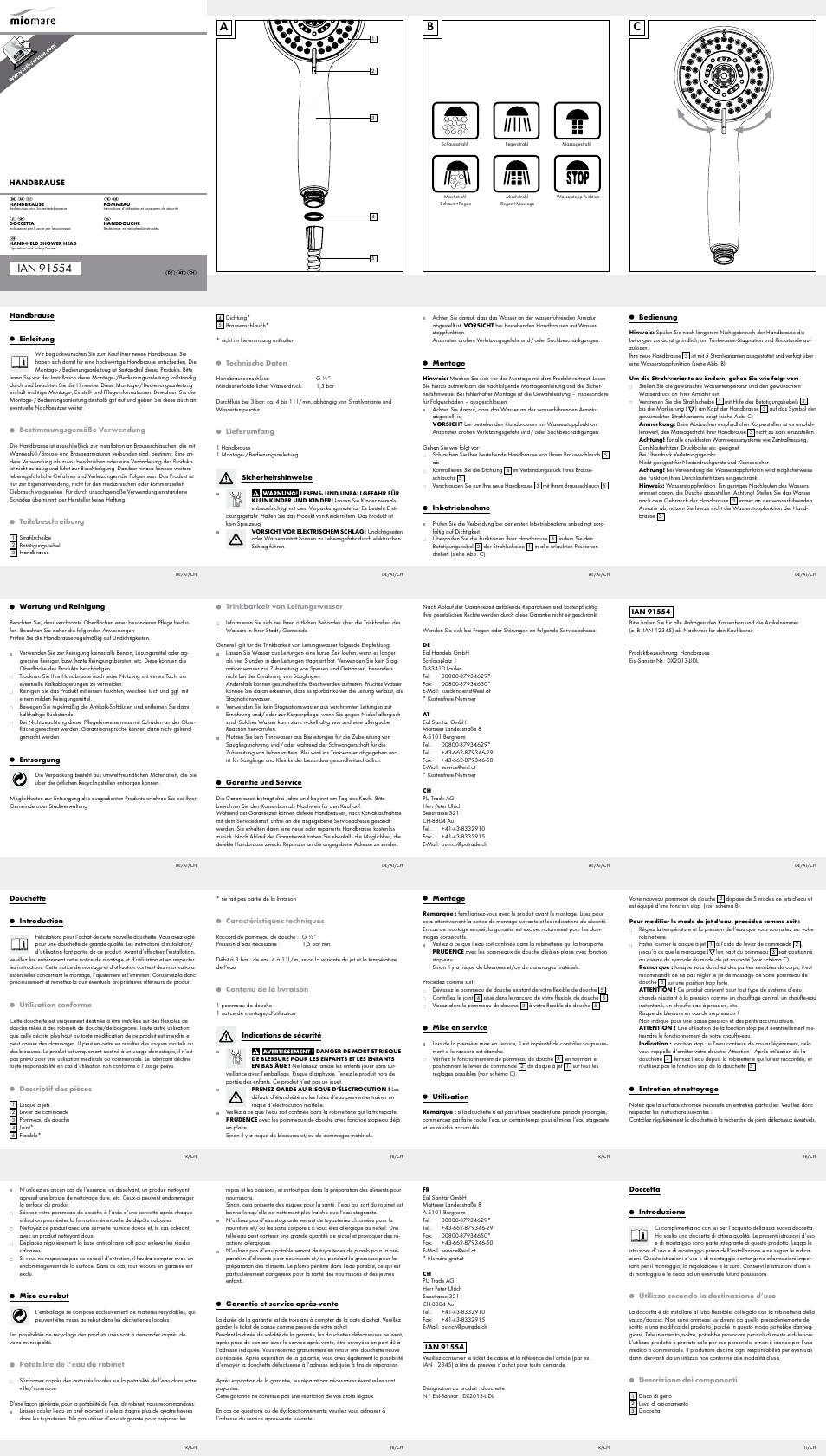 Miomare Hand-Held Shower Head User Manual | 2 pages