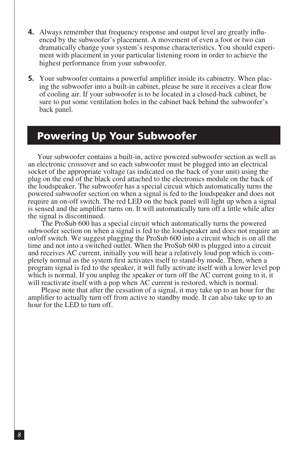 Powering up your subwoofer | Definitive Technology PROCINEMA 600 User Manual | Page 8 / 12