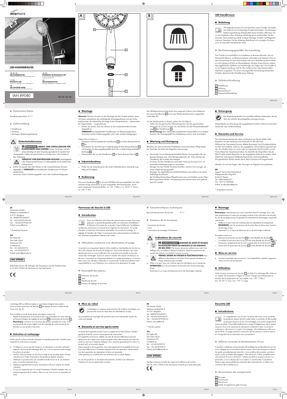 Miomare LED Shower Head User Manual | 2 pages