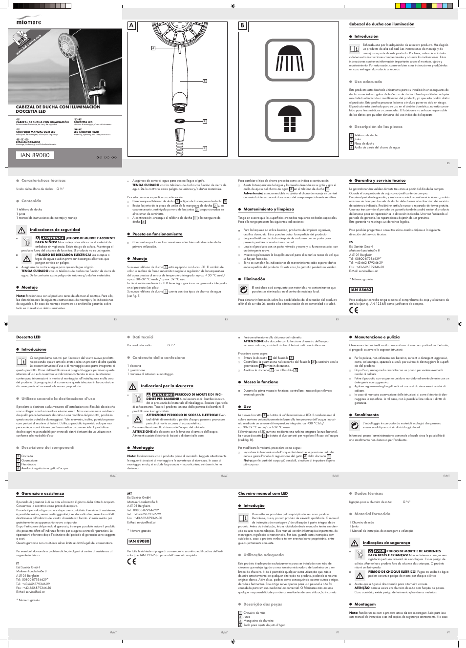 Miomare LED Shower Head User Manual | 2 pages