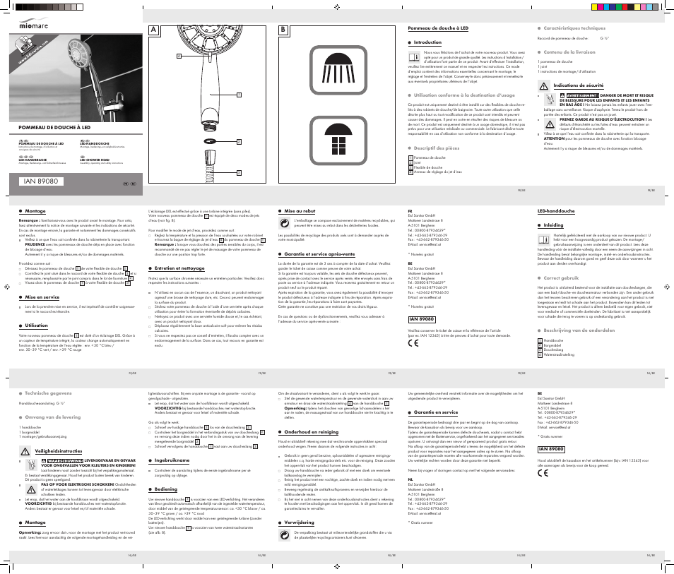 Miomare LED Shower Head User Manual | 2 pages