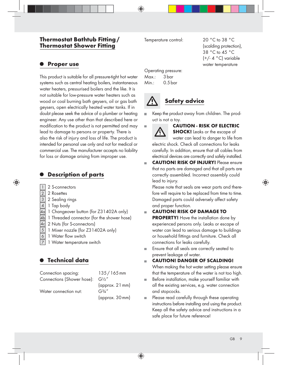 Description of parts, Technical data, Safety advice | Miomare Z31402A / Z31402B User Manual | Page 9 / 16