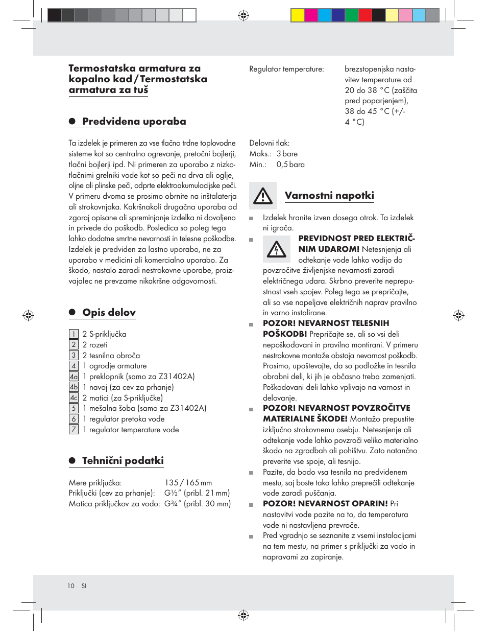 Opis delov, Tehnični podatki, Varnostni napotki | Miomare Z31402A / Z31402B User Manual | Page 10 / 24