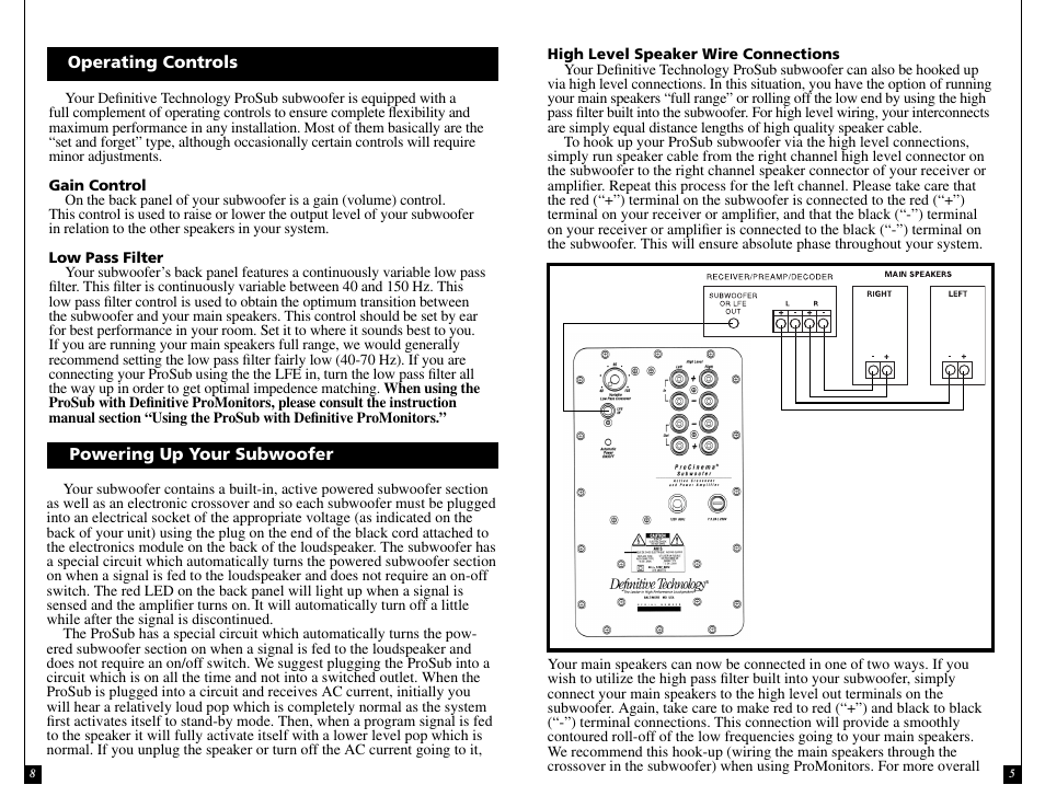 Definitive Technology PROSUB 800/1000 User Manual | Page 5 / 12