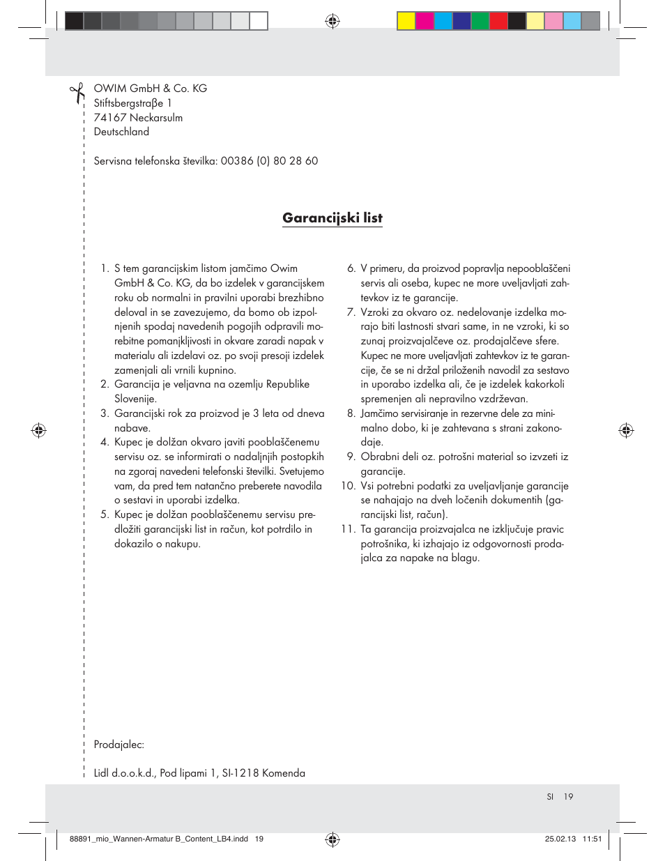 Garancijski list | Miomare Z31166B User Manual | Page 19 / 33
