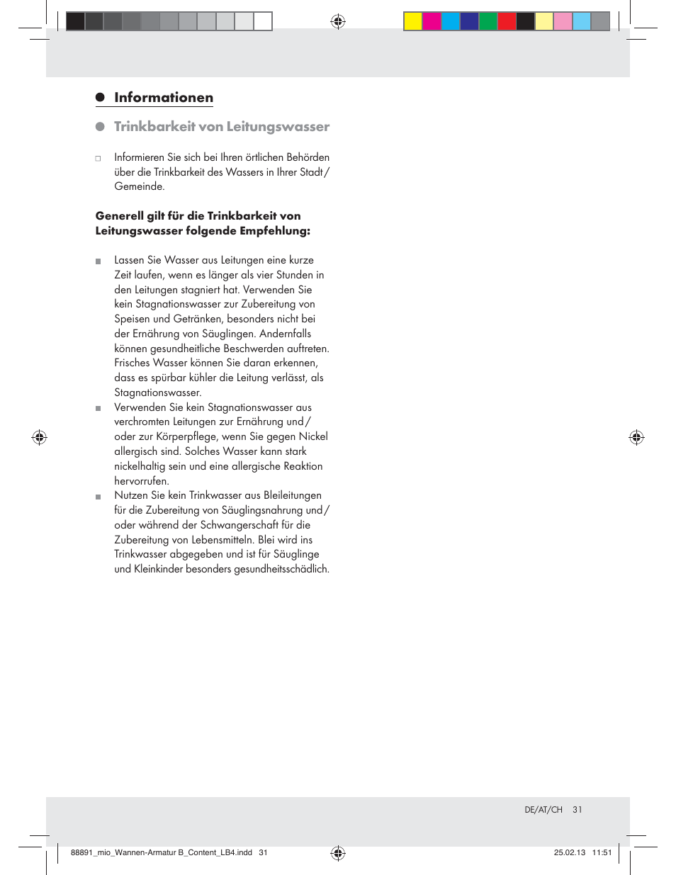 Informationen trinkbarkeit von leitungswasser | Miomare Z31166B User Manual | Page 31 / 33