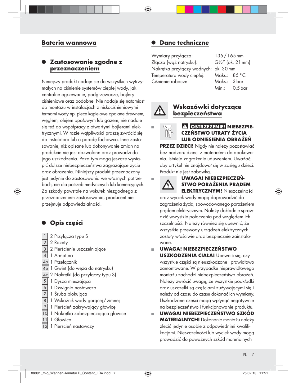 Opis części, Dane techniczne, Wskazówki dotyczące bezpieczeństwa | Miomare Z31166B User Manual | Page 7 / 33
