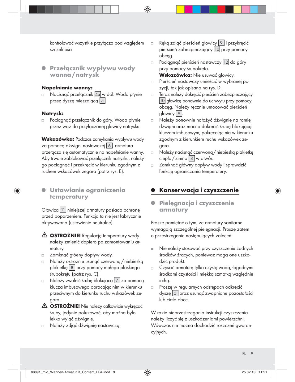 Przełącznik wypływu wody wanna / natrysk, Ustawianie ograniczenia temperatury | Miomare Z31166B User Manual | Page 9 / 33