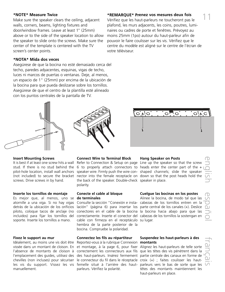 English français español 11 | Definitive Technology Mythos XTR-SSA3 User Manual | Page 11 / 16