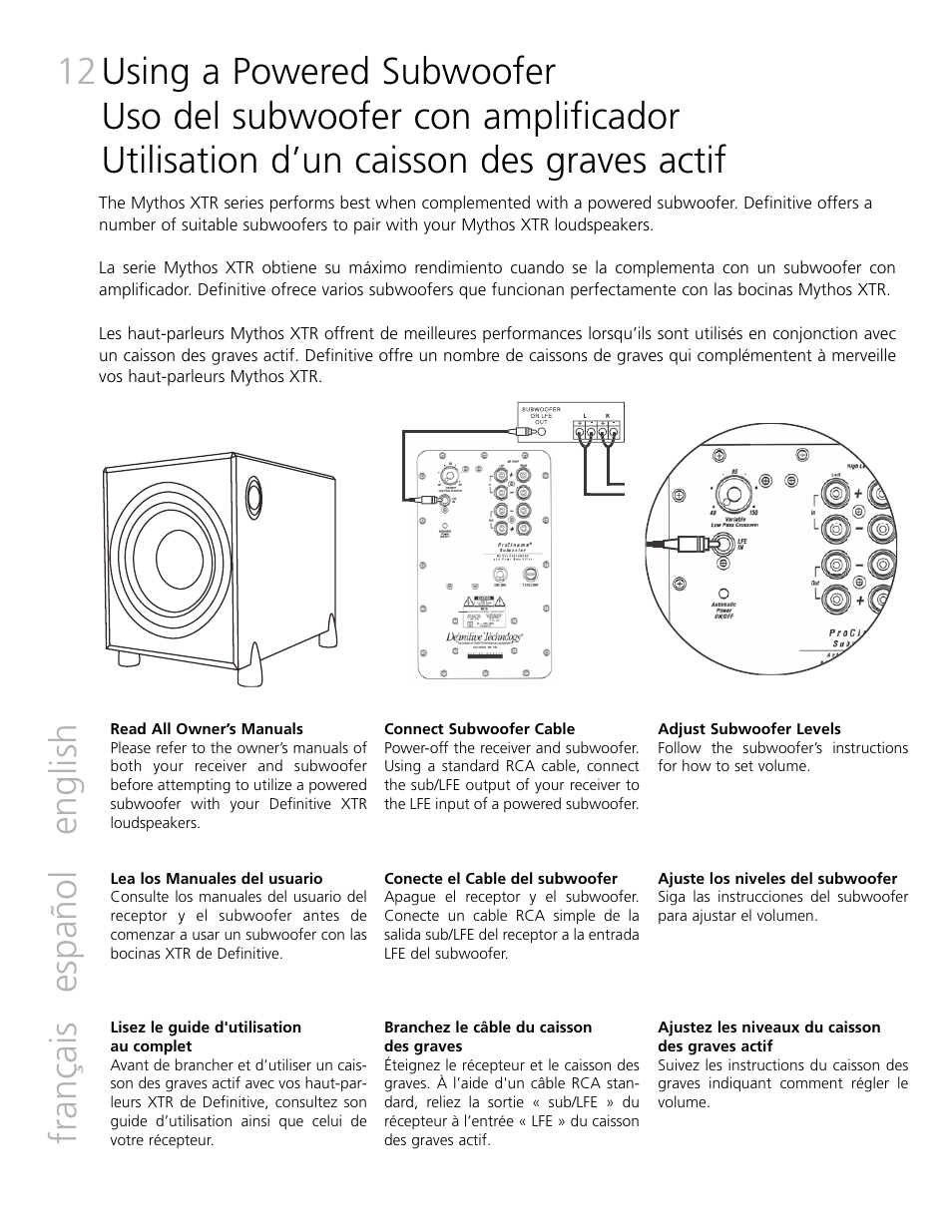 English español français | Definitive Technology Mythos XTR-SSA3 User Manual | Page 12 / 16
