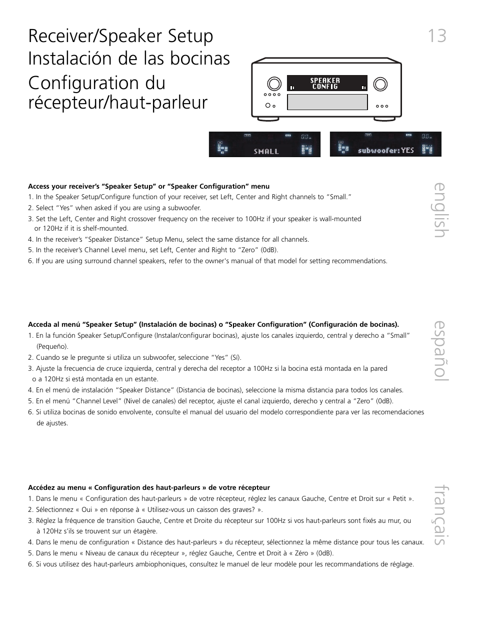 13 english français español | Definitive Technology Mythos XTR-SSA3 User Manual | Page 13 / 16