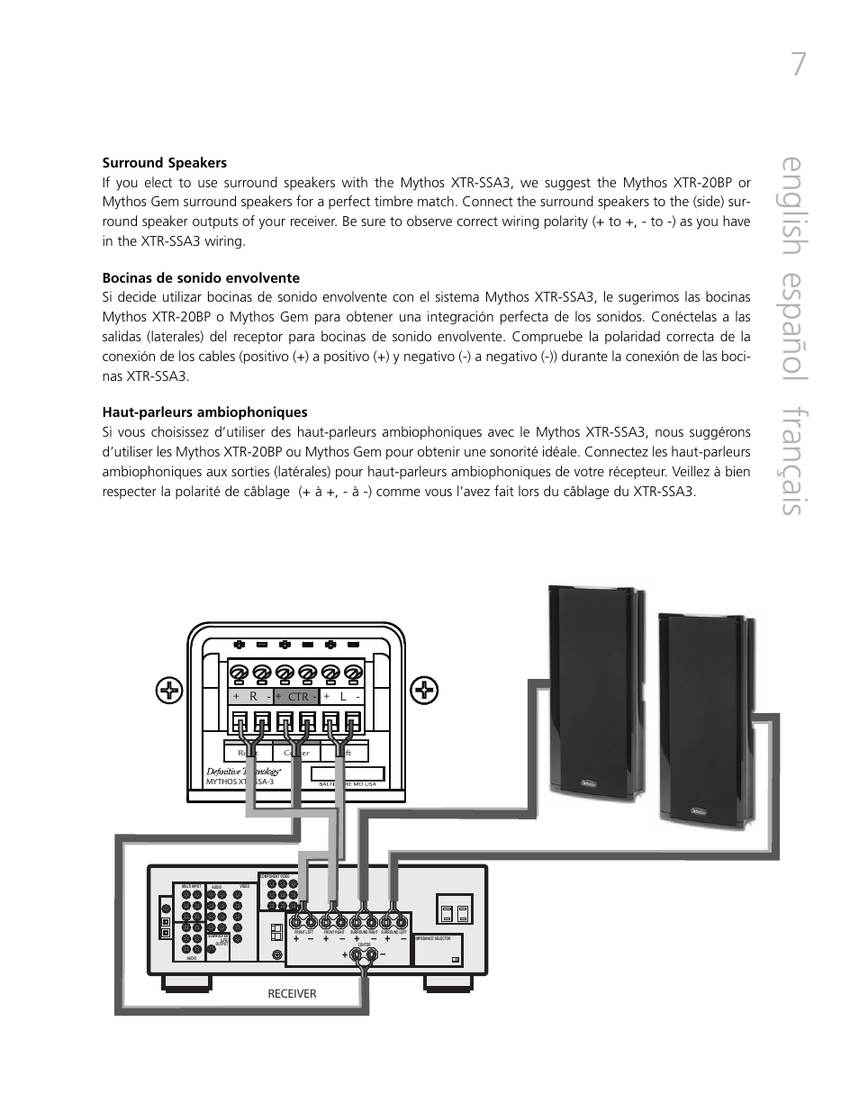 English français español | Definitive Technology Mythos XTR-SSA3 User Manual | Page 7 / 16