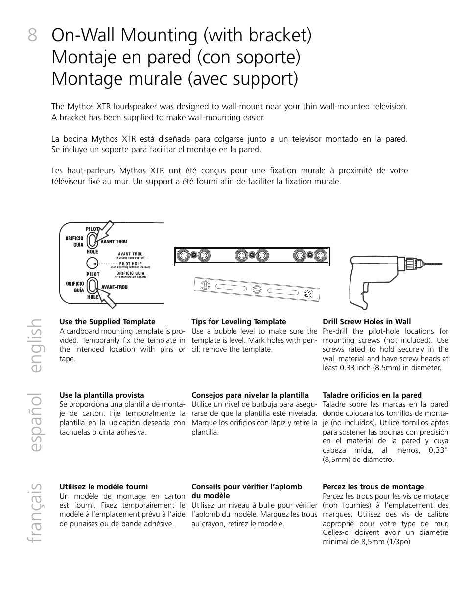 English español français | Definitive Technology Mythos XTR-SSA3 User Manual | Page 8 / 16
