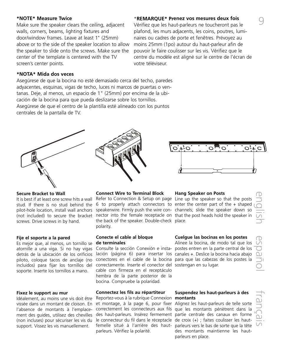 English français español | Definitive Technology Mythos XTR-SSA3 User Manual | Page 9 / 16