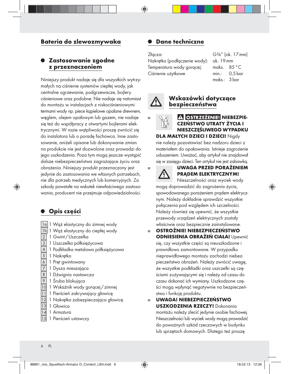 Opis części, Dane techniczne, Wskazówki dotyczące bezpieczeństwa | Miomare Z31166D User Manual | Page 6 / 28