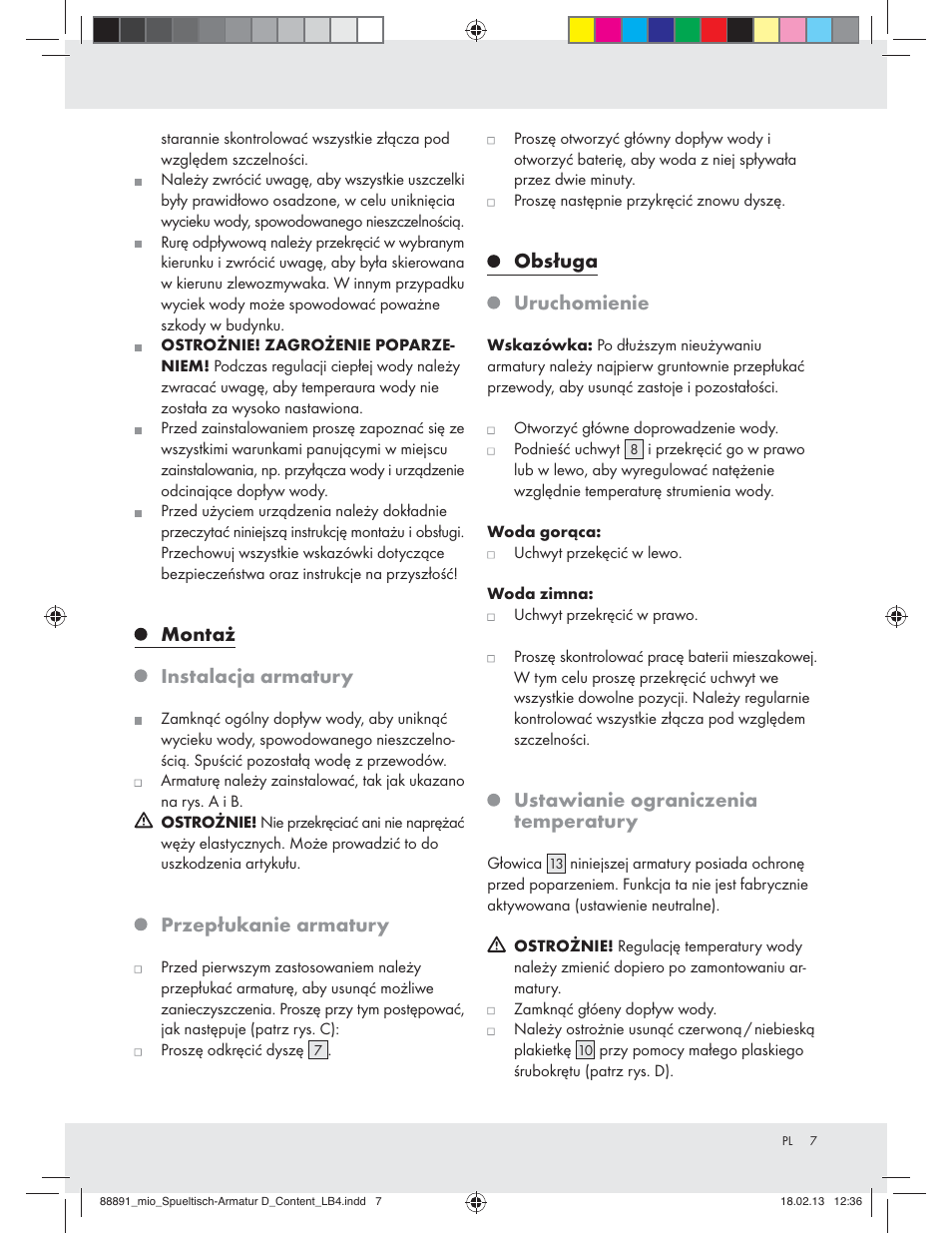 Montaż instalacja armatury, Przepłukanie armatury, Obsługa uruchomienie | Ustawianie ograniczenia temperatury | Miomare Z31166D User Manual | Page 7 / 28