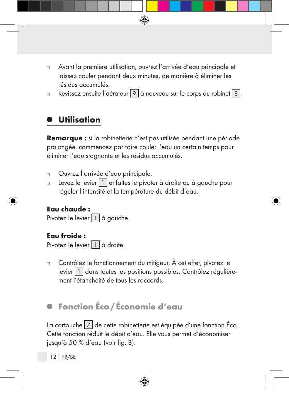 Utilisation, Fonction éco / économie d‘eau | Miomare Single-lever mixer User Manual | Page 12 / 69