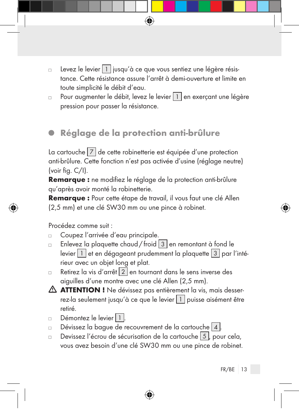 Réglage de la protection anti-brûlure | Miomare Single-lever mixer User Manual | Page 13 / 69