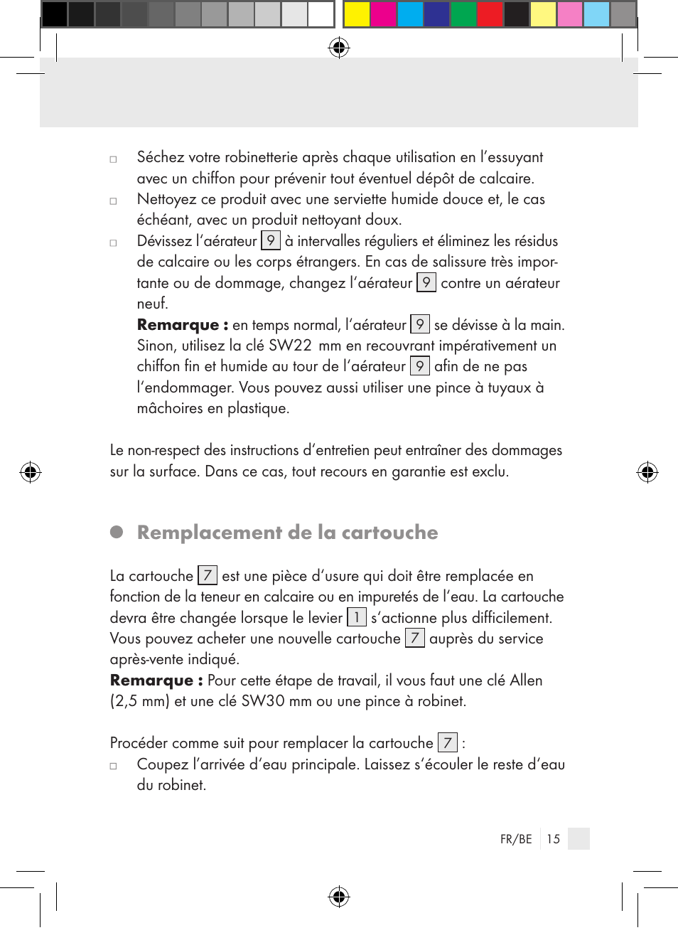 Remplacement de la cartouche | Miomare Single-lever mixer User Manual | Page 15 / 69