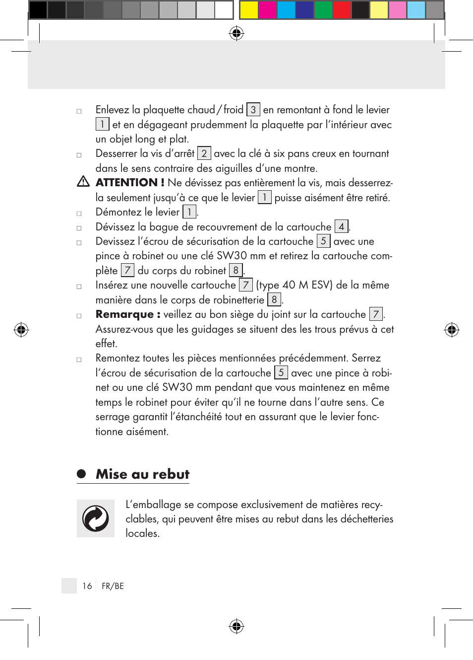 Mise au rebut | Miomare Single-lever mixer User Manual | Page 16 / 69