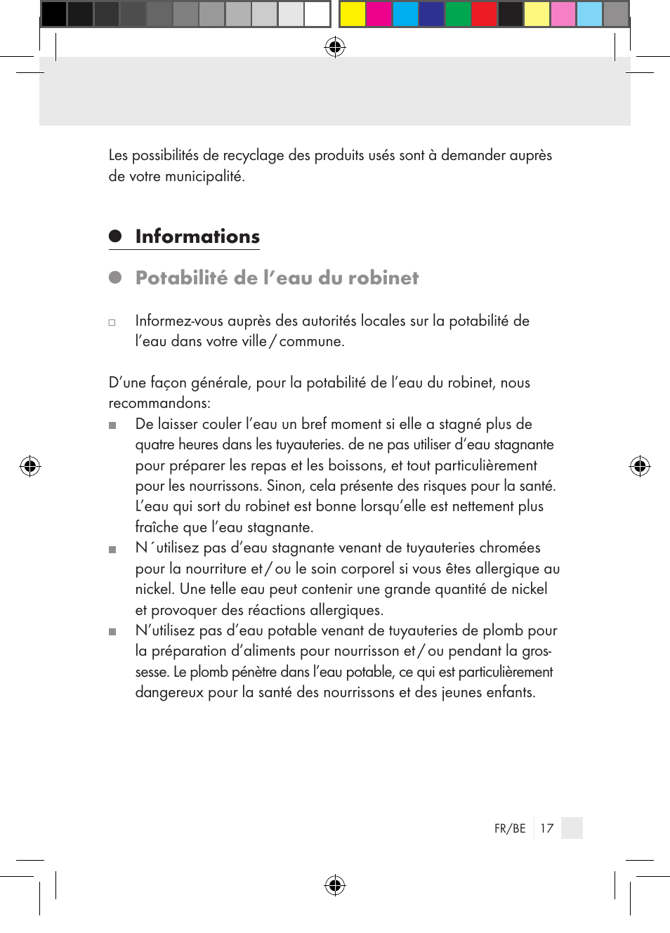 Informations potabilité de l’eau du robinet | Miomare Single-lever mixer User Manual | Page 17 / 69