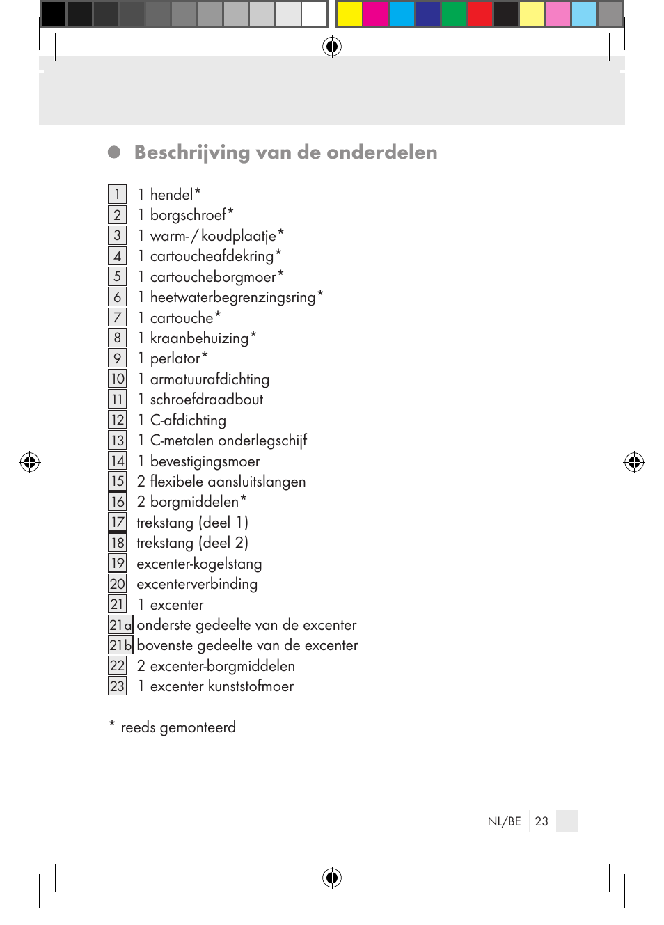 Beschrijving van de onderdelen | Miomare Single-lever mixer User Manual | Page 23 / 69