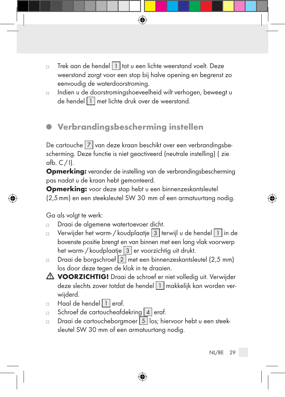 Verbrandingsbescherming instellen | Miomare Single-lever mixer User Manual | Page 29 / 69