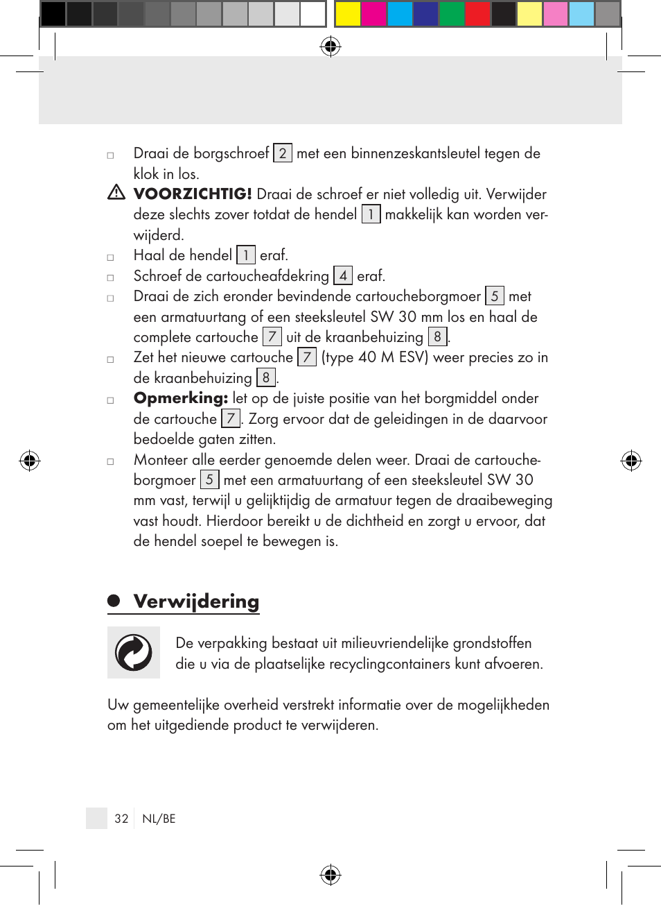 Verwijdering | Miomare Single-lever mixer User Manual | Page 32 / 69