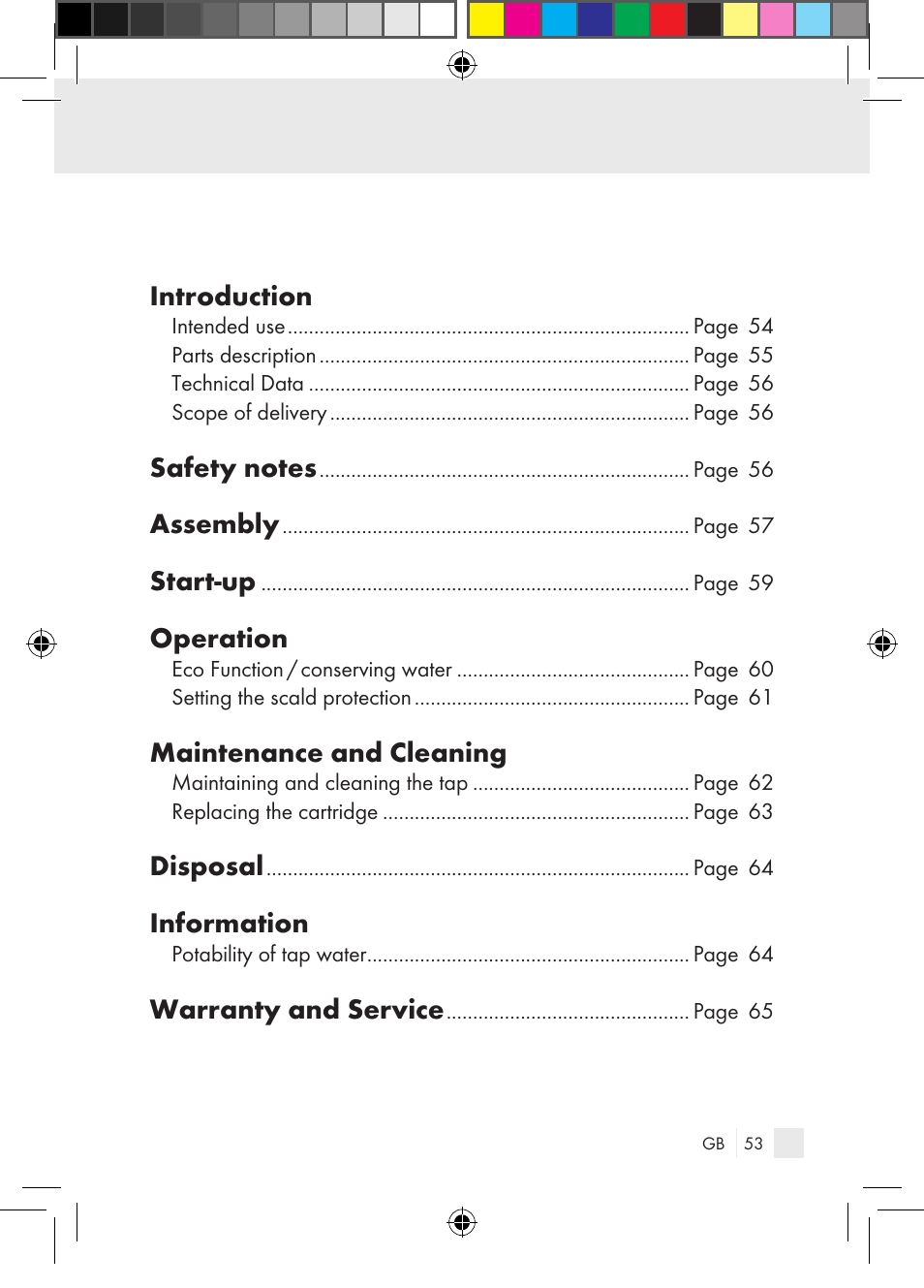 Introduction, Assembly, Start-up | Operation, Maintenance and cleaning, Disposal, Information, Warranty and service | Miomare Single-lever mixer User Manual | Page 53 / 69
