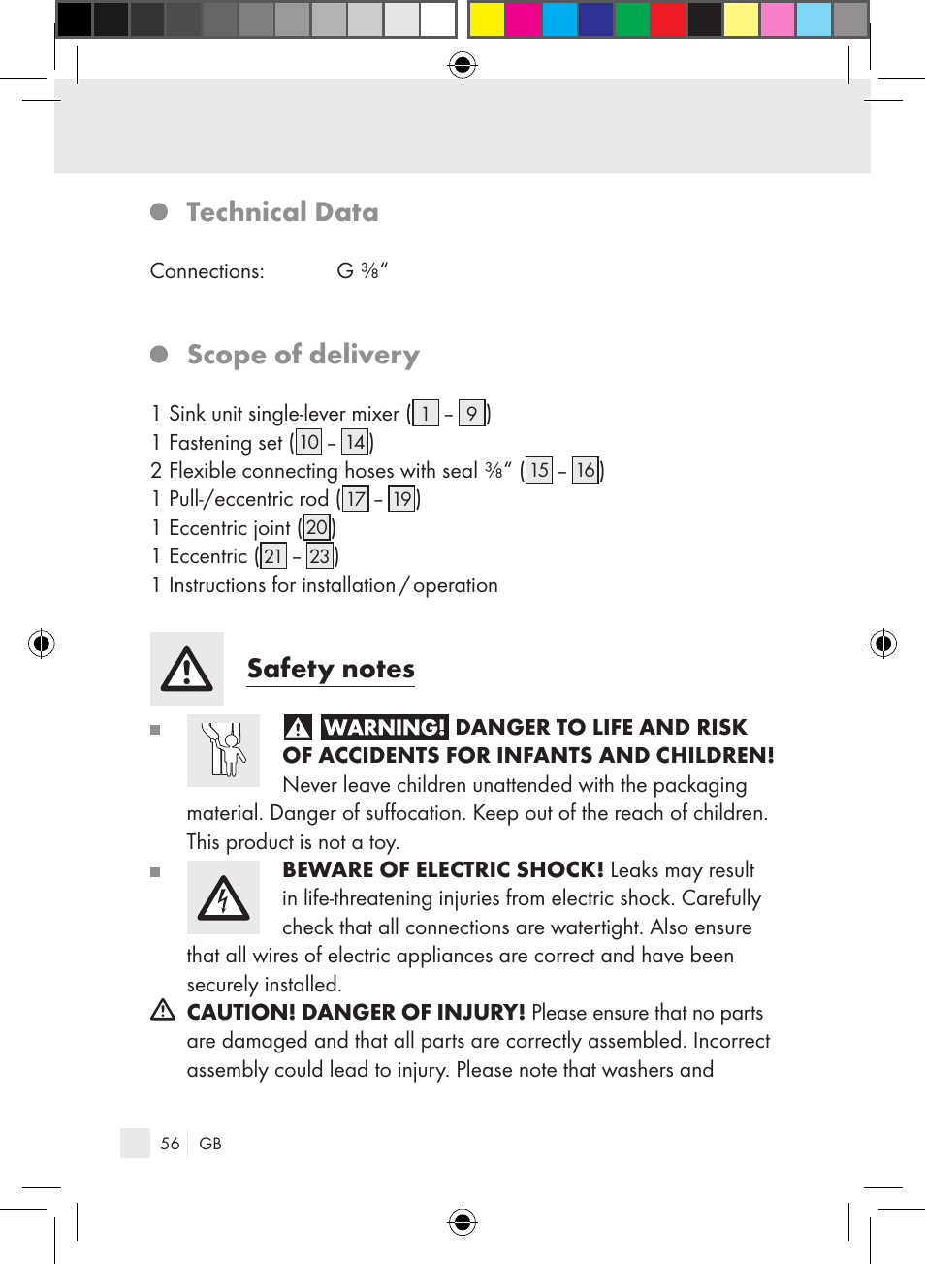 Technical data, Scope of delivery | Miomare Single-lever mixer User Manual | Page 56 / 69