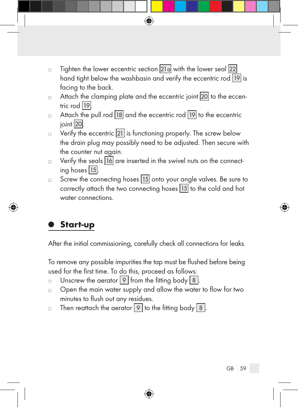 Start-up | Miomare Single-lever mixer User Manual | Page 59 / 69