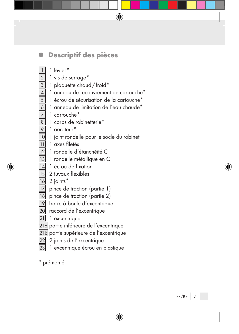 Descriptif des pièces | Miomare Single-lever mixer User Manual | Page 7 / 69