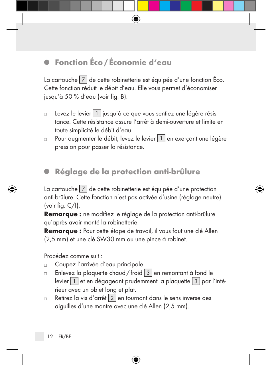 Fonction éco / économie d‘eau, Réglage de la protection anti-brûlure | Miomare Single-lever mixer User Manual | Page 12 / 65