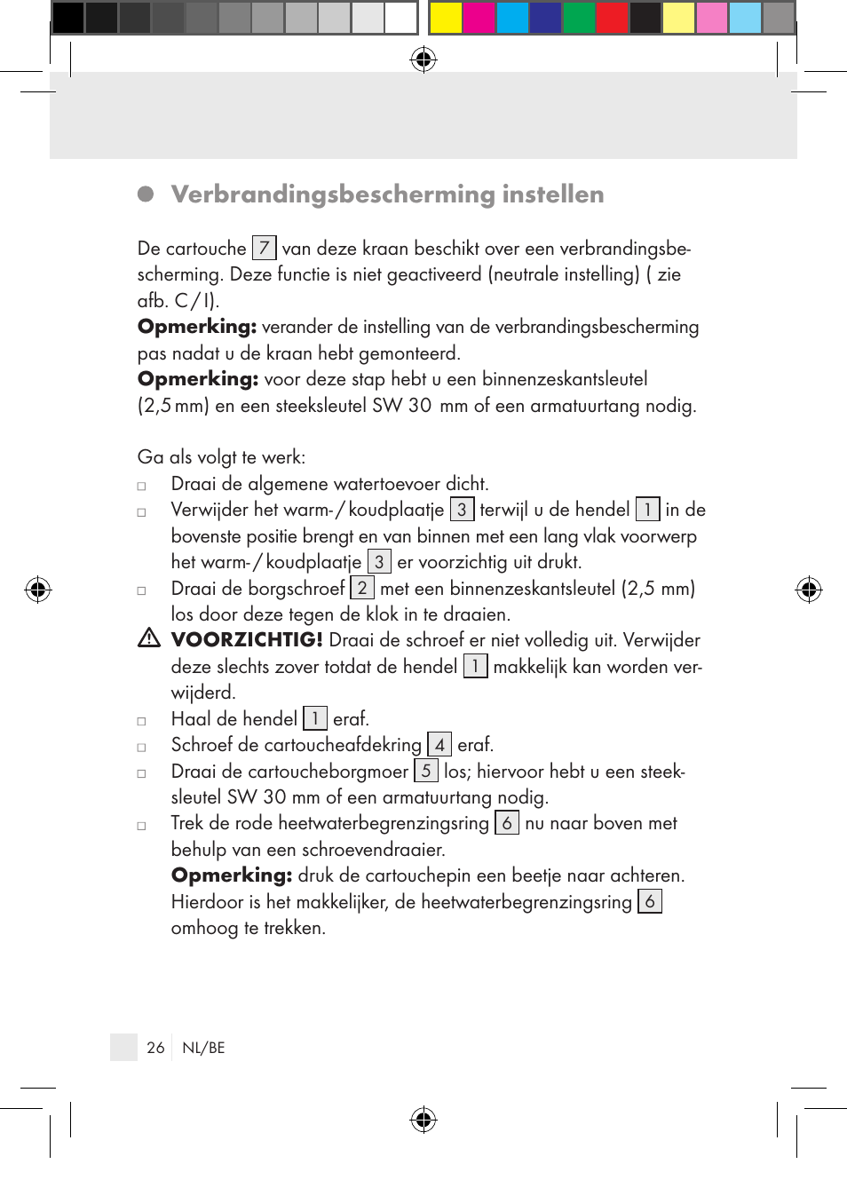 Verbrandingsbescherming instellen | Miomare Single-lever mixer User Manual | Page 26 / 65