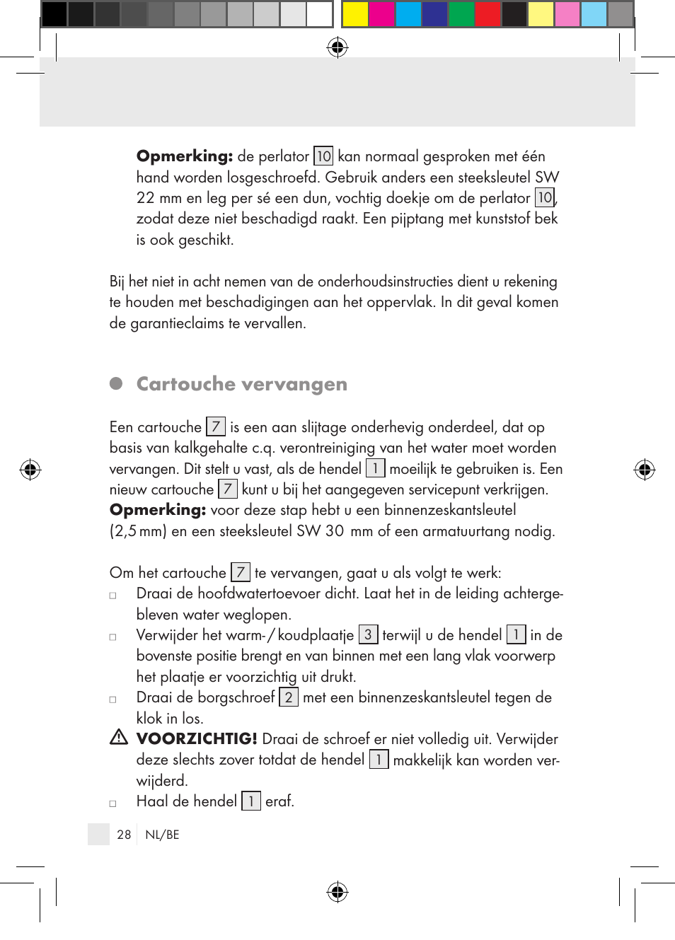Cartouche vervangen | Miomare Single-lever mixer User Manual | Page 28 / 65