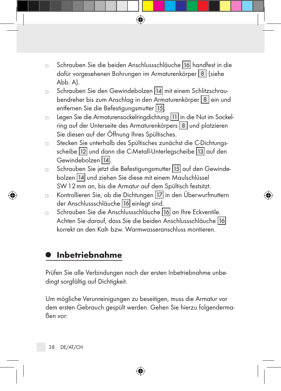 Inbetriebnahme | Miomare Single-lever mixer User Manual | Page 38 / 65